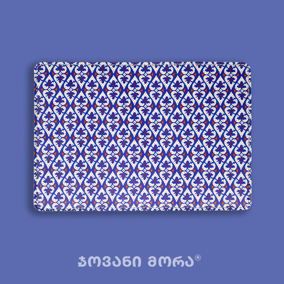 Blue vegan leather passport holder with Affection print by Giovanni Morra