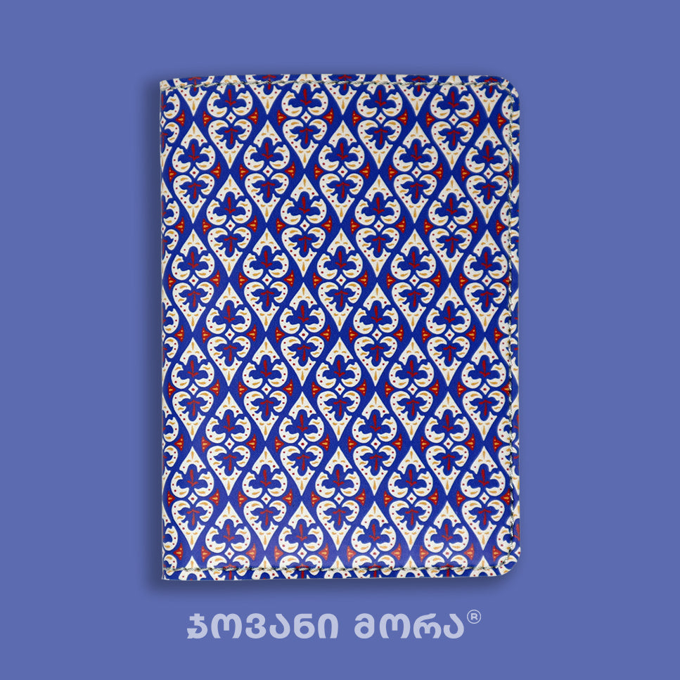 Blue vegan leather passport holder with Affection print by Giovanni Morra