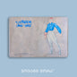 Blue vegan leather passport holder with Flying Painter illustration by Giovanni Morra