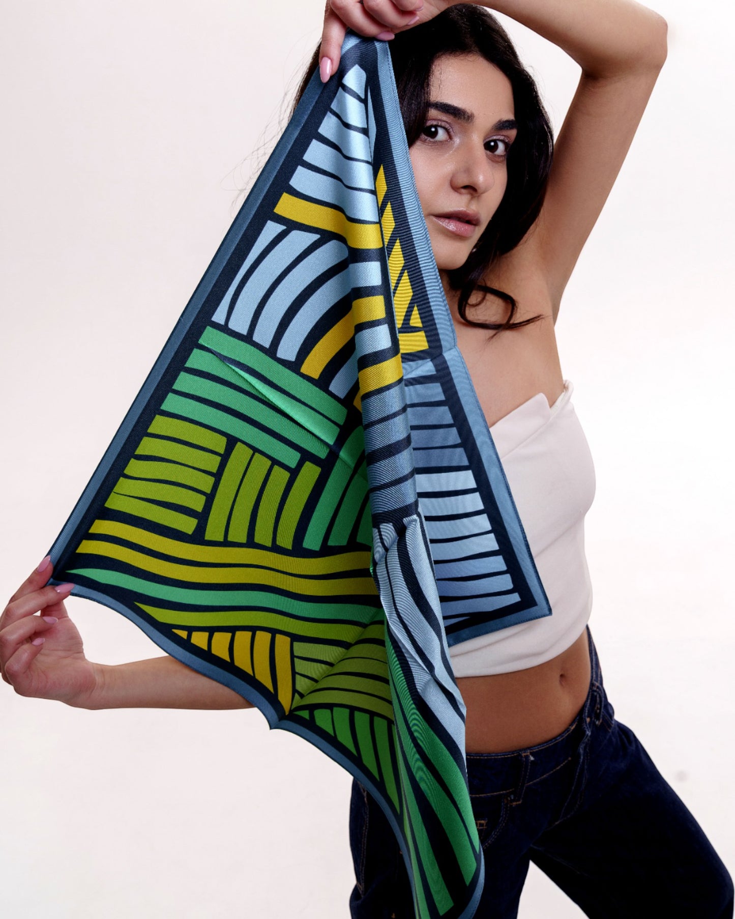 შარფი - გრძელი გზები - ნატურალური აბრეშუმი - ლურჯი